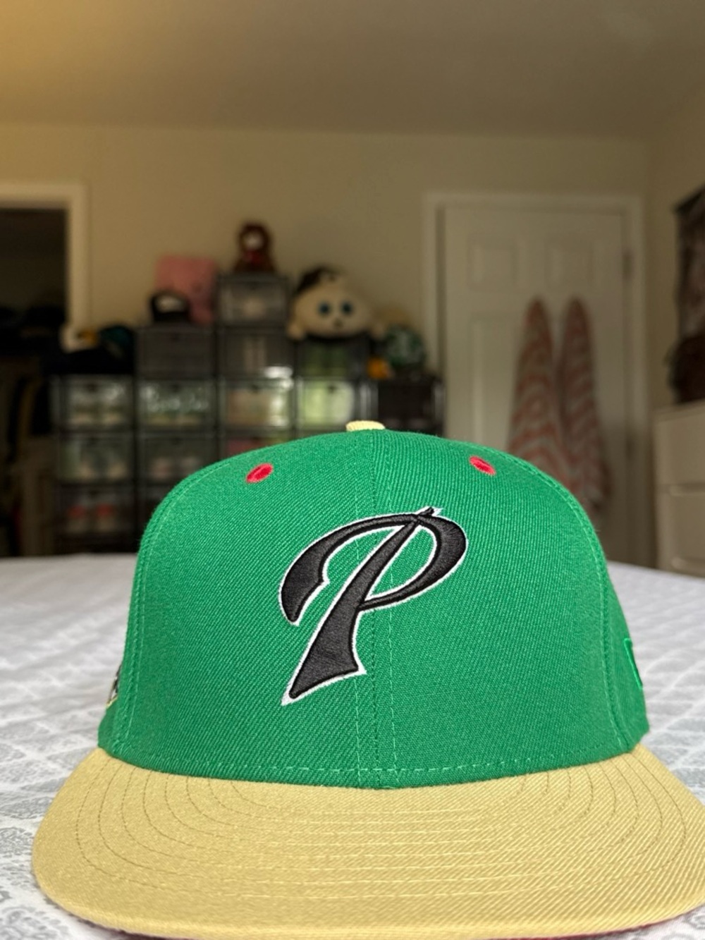New Era Green and Yellow Baseball Cap with Black P Logo